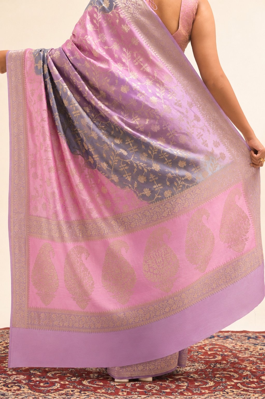 Rangkart Chiniya Silk Saree with Floral Jaal & Ornate Paisley pallu